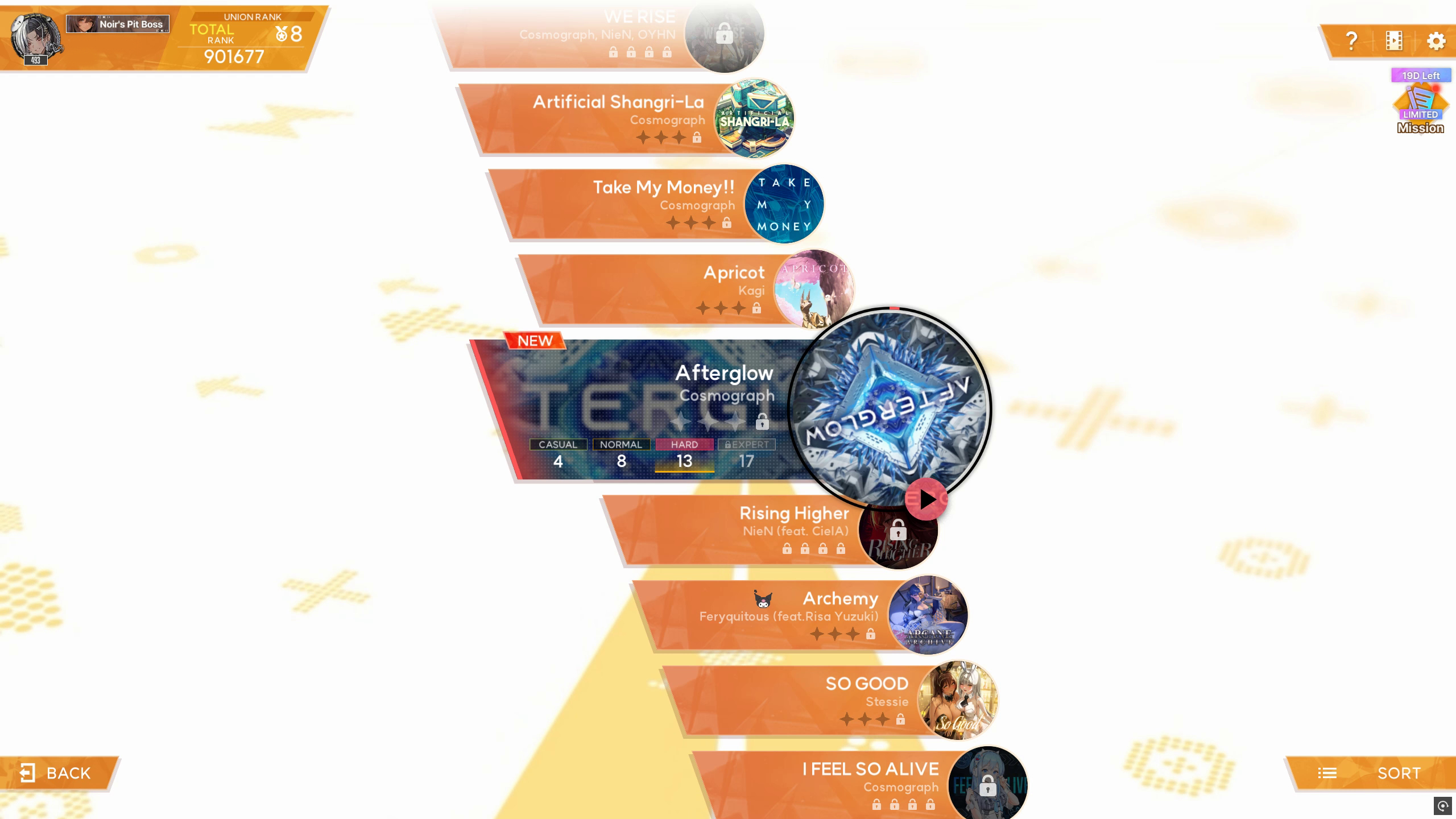 Nikke's new minigame, a rhythm game. This screen shows a song list.