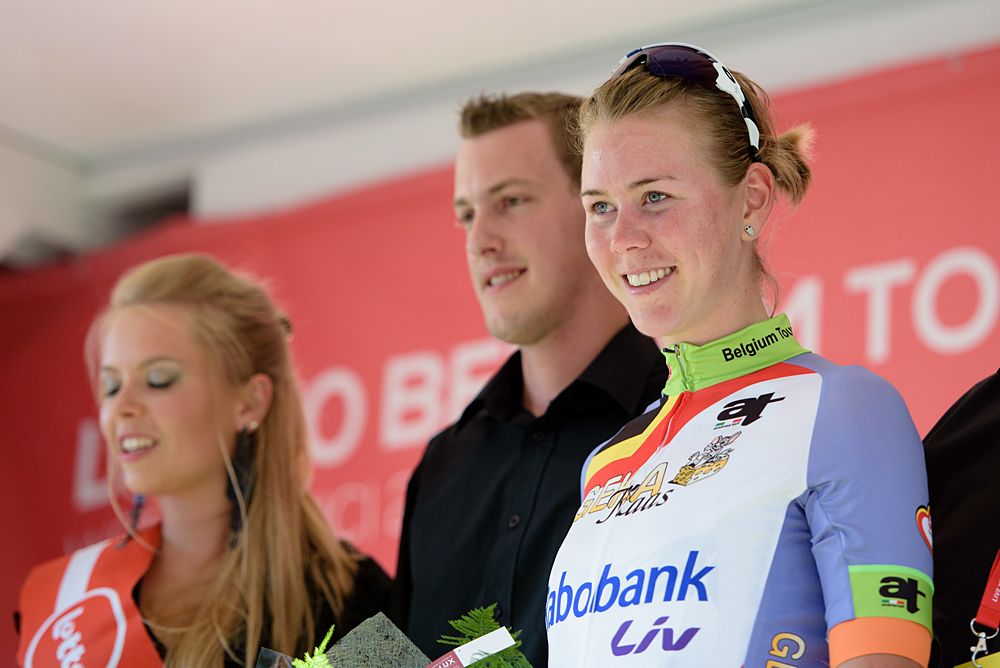 Thalita de Jong (Rabo Liv) retains her lead in the youth classification at the 121 km Stage 1 of the Lotto Belgium Tour 2016