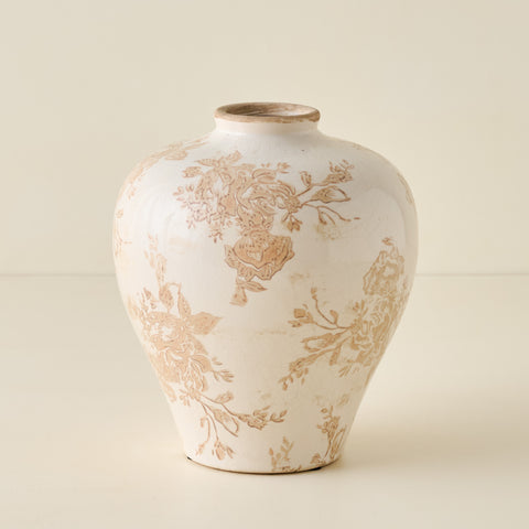 Taupe Distressed Floral Vase