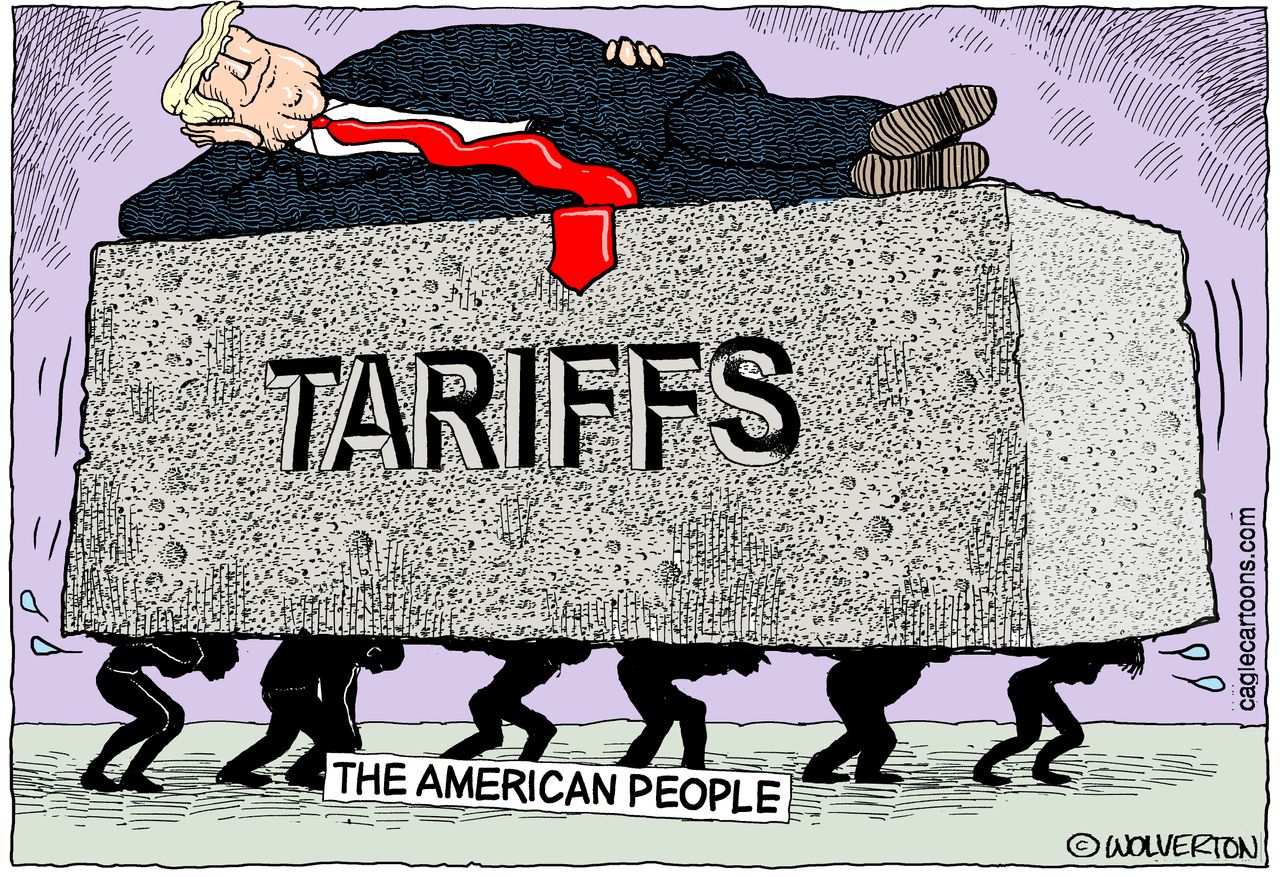 Political Cartoon Trump Tariffs Backs American People