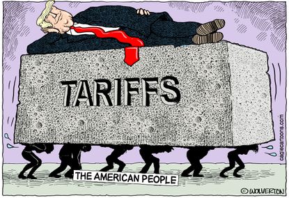 Political Cartoon Trump Tariffs Backs American People