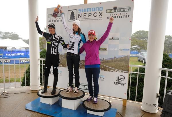 The women&rsquo;s podium (l-r): Nicole Duke (Cannondale p/b Cyclocrossworld), Helen Wyman (Kona-FSA), Gabby Day (Renner Custom Cyclocross Team)