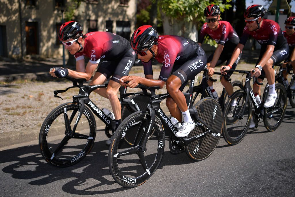 Geraint Thomas and Egan Bernal became reacquainted with time trial bikes on the rest day