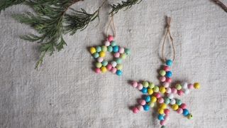 Colorful homemade bead decorations for Christmas