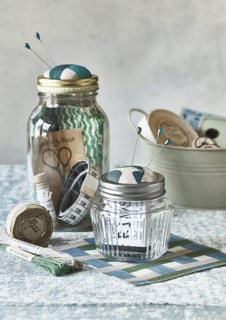 Pin cushions made with glass jars
