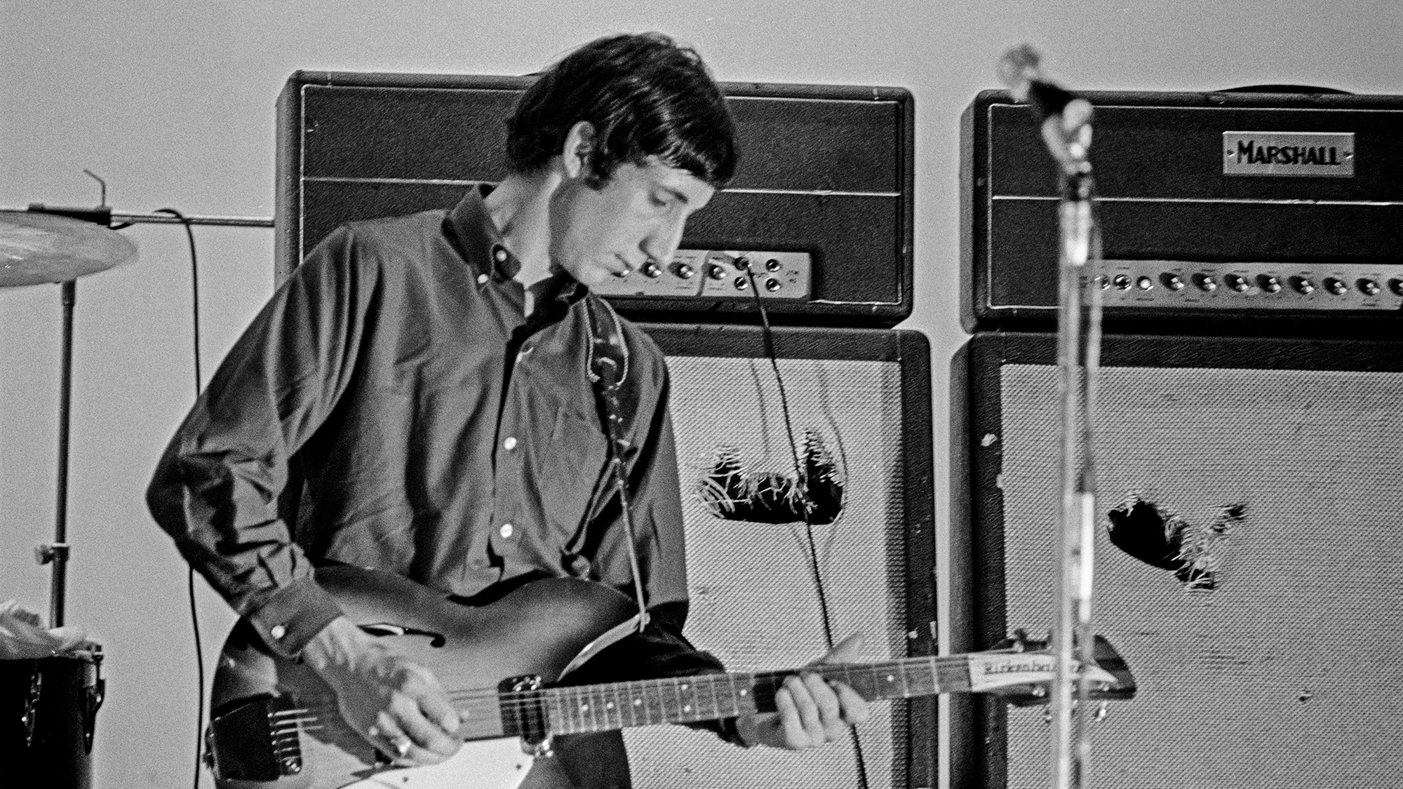 Guitarist Pete Townshend performing with English rock group The Who, in Felixstowe, Suffolk, 9th September 1966.