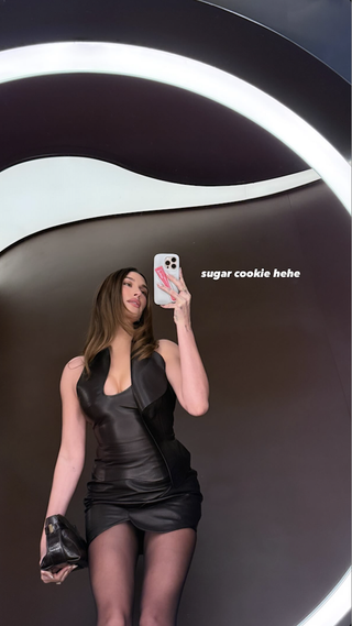 hailey bieber wears a leather dress to celebrate her rhode sugar cookie peptide launch