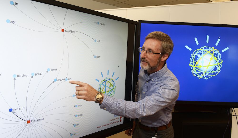 Researcher using Watson computer