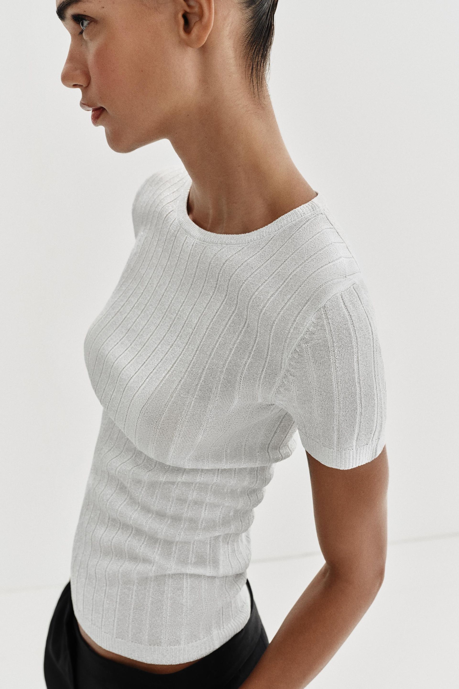 Metallic Thread Rib Knit Top