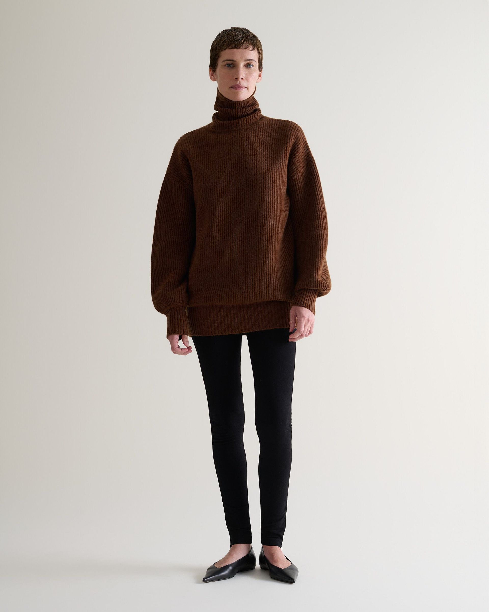 Women's Cashmere Merino Ottoman Ribbed Roll Neck Jumper - Burl - Burl / Xs