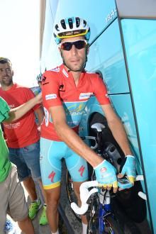 Astana's Vincenzo Nibali in the leader's jersey at the Vuelta