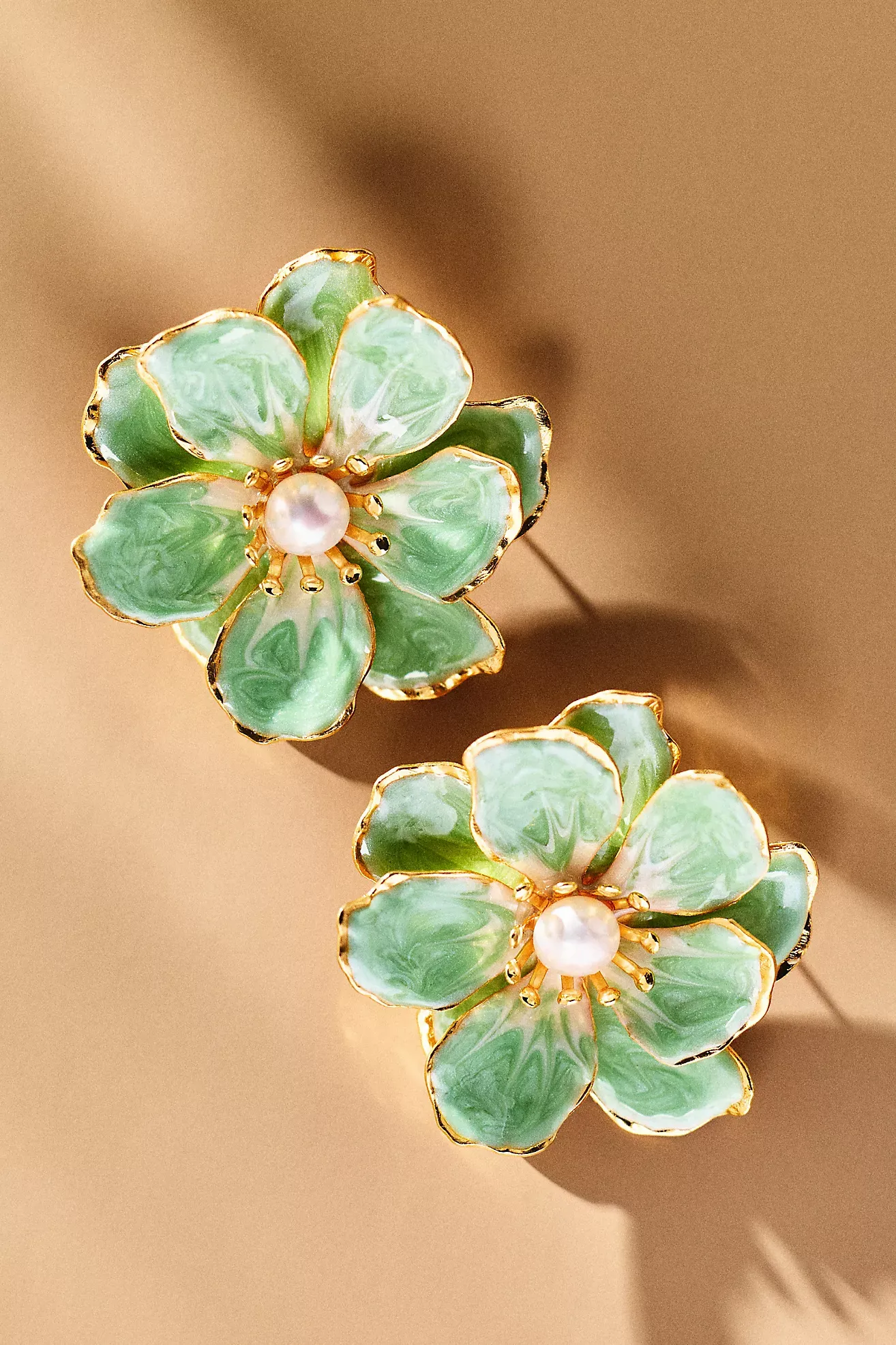 Anthropologie, The Pink Reef Handpainted Flower Earrings