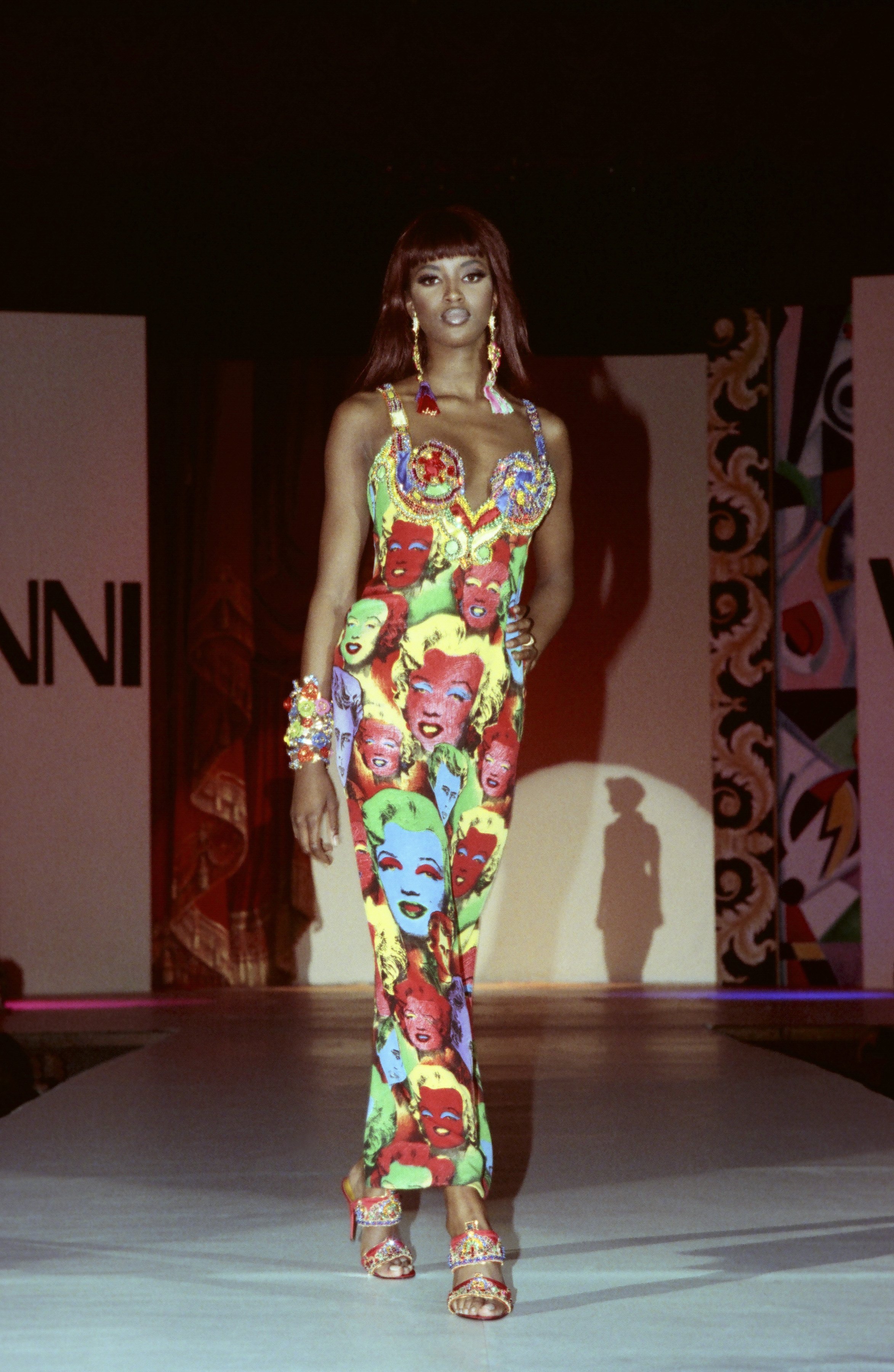 Runway model wearing Versace.