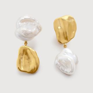 Gold Vermeil Amy Powney Keshi Pearl Large Drop Earrings - Pearl