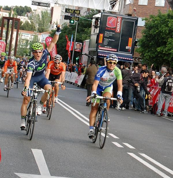 Neo-pro Enrique Sanz (Movistar) celebrates his first professional victory.