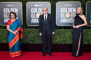 HFPA Board Member and Past President Meher Tatna, HFPA President Ali Sar and HFPA Vice President Helen Hoehne arrive at the 78th Annual Golden Globe Awards at the Beverly Hilton in Beverly Hills, CA on Sunday, Feb. 28, 2021.