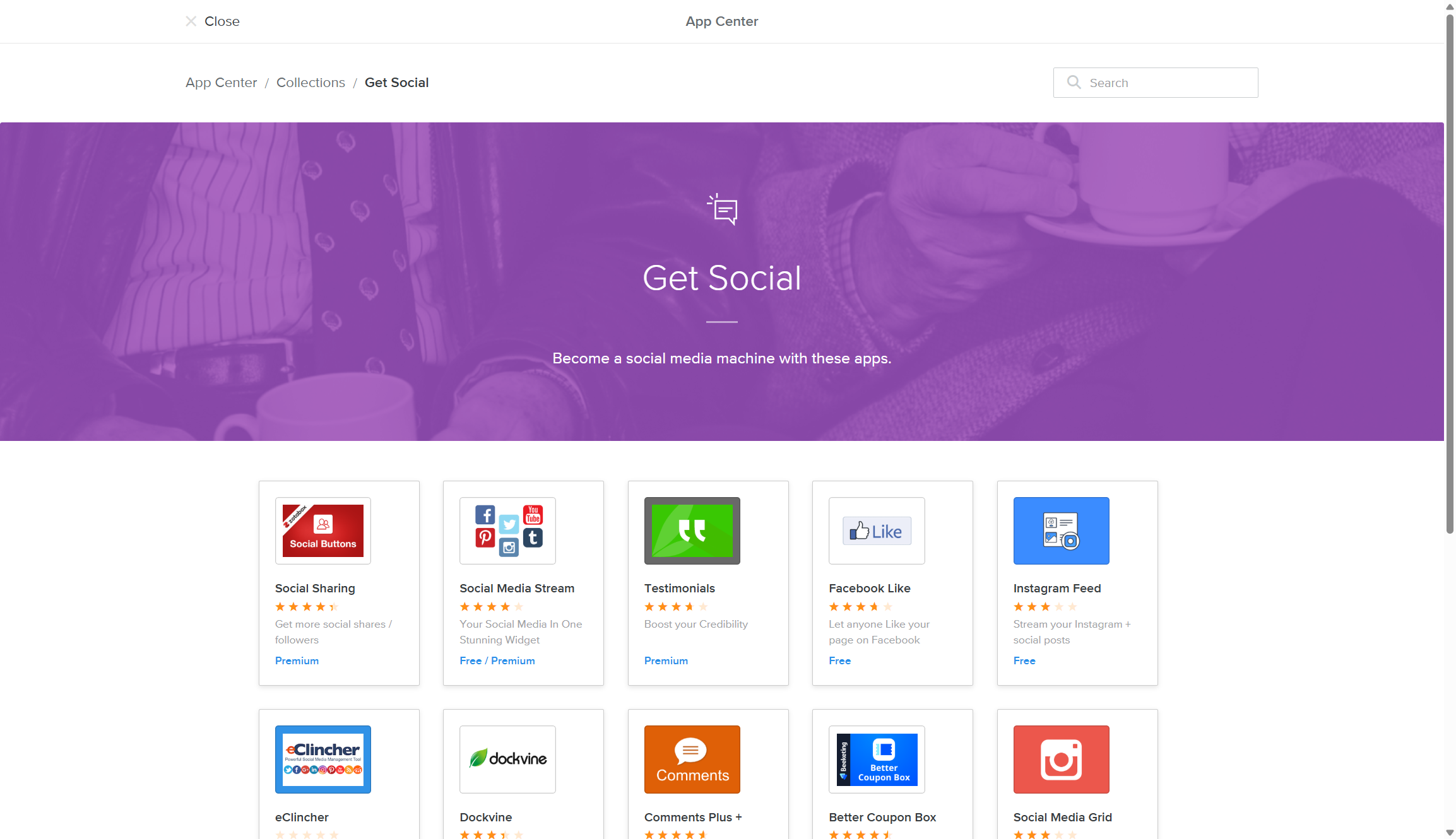 Screenshot of Weebly app center
