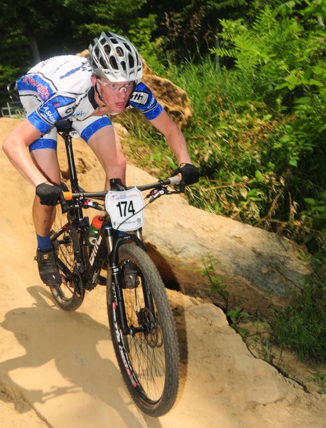 Luke Vrouwenvelder (Cycle Youth) racing in second place in the 17-18 category