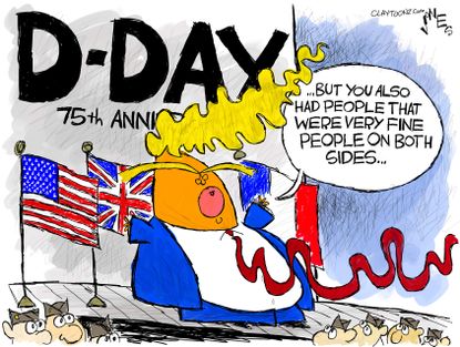 Political Cartoon U.S. Trump D-Day Both Sides Nazis Allies