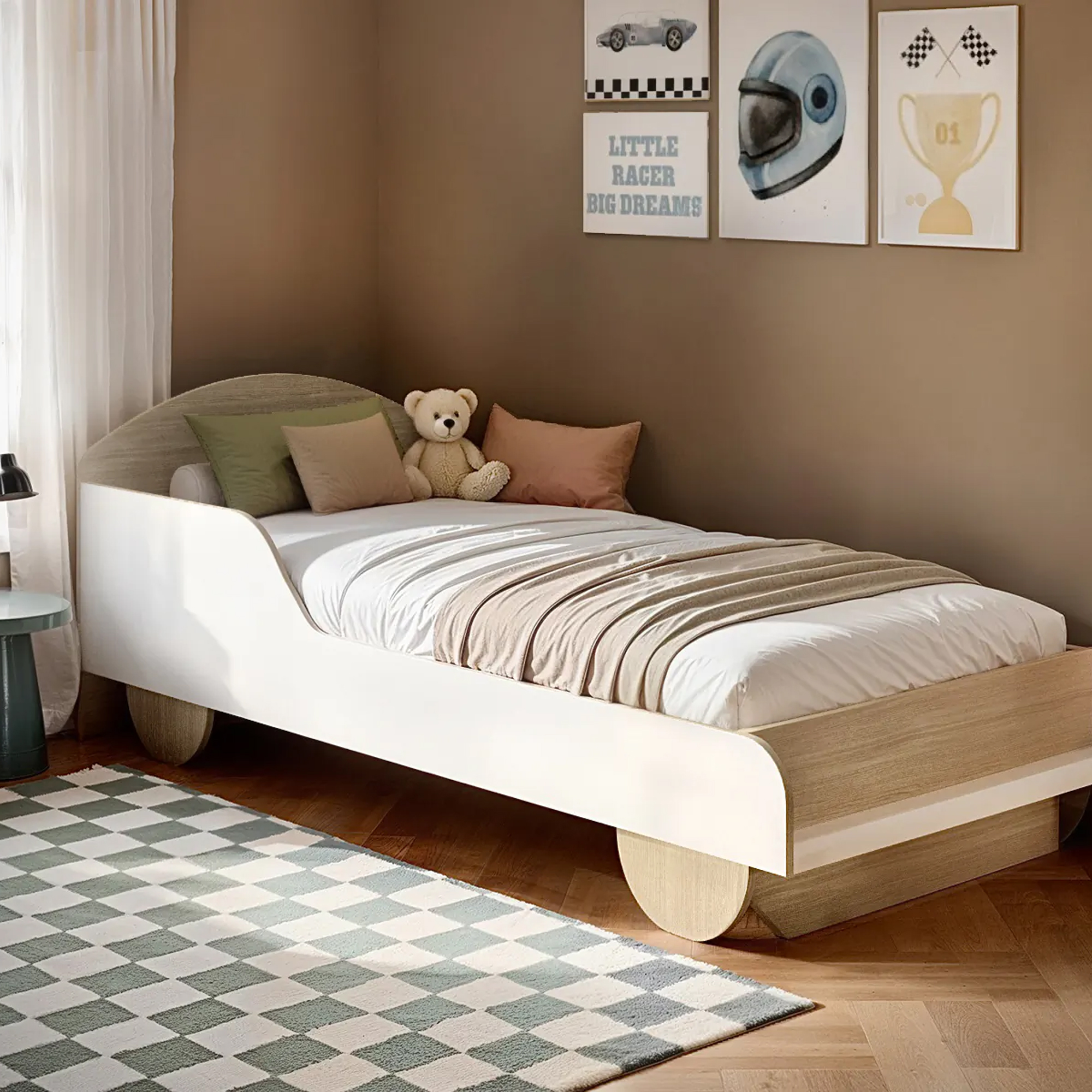 Bedkingdom, Flair Oliver Car Wooden Bed White &amp;amp; Oak