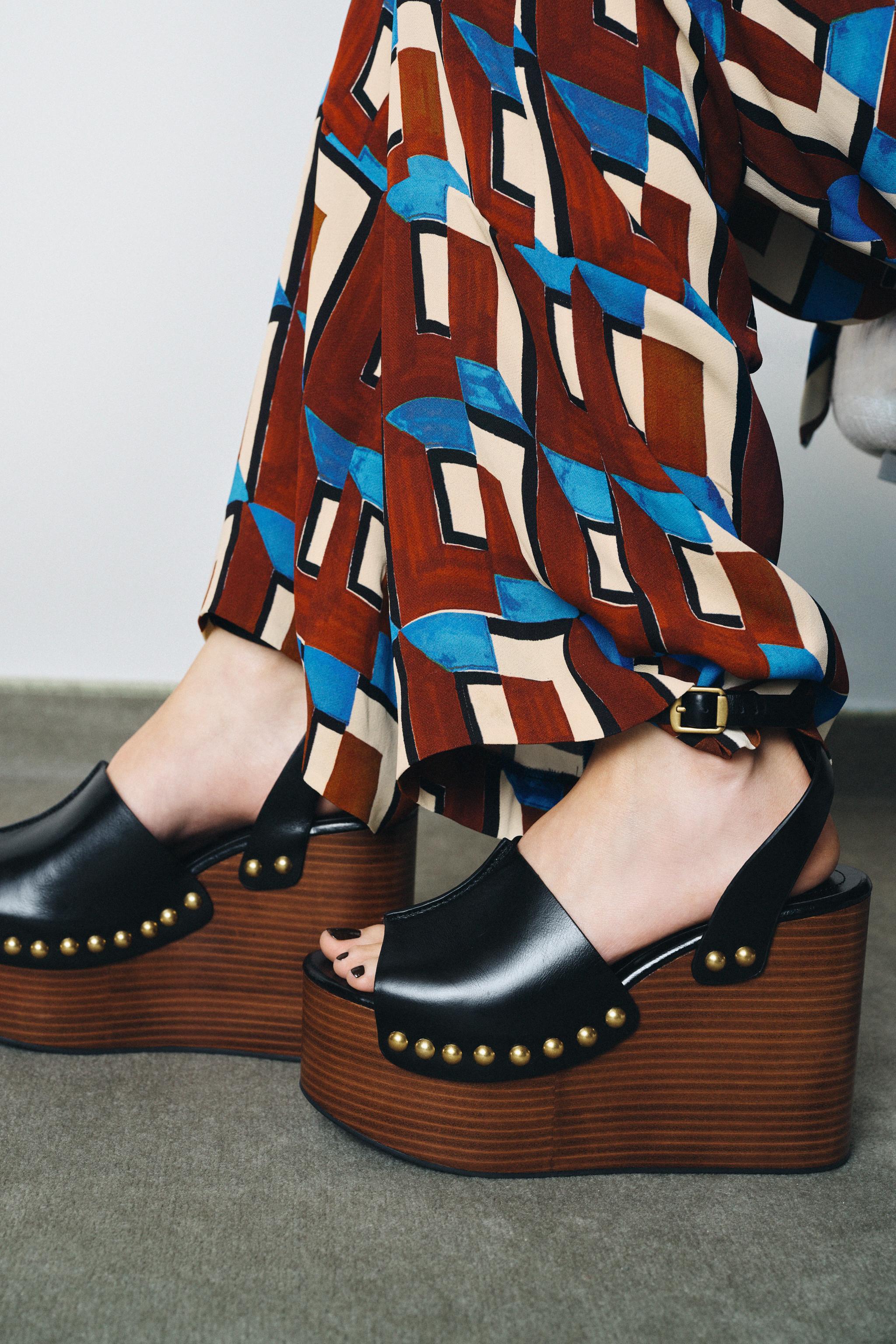 Leather Wedge Sandals With Studs