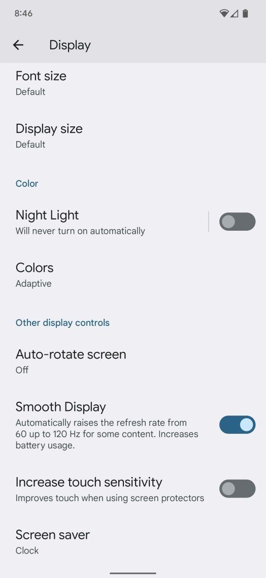 Google Pixel 6 Pro Display Options