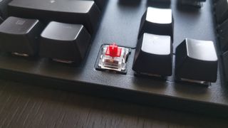 The red keyswitches used on the Trust GXT 863 Mazz Gaming Keyboard