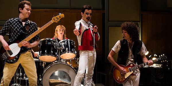 Rami Malek as Freddie Mercury and his Queen bandmates in Bohemian Rhapsody