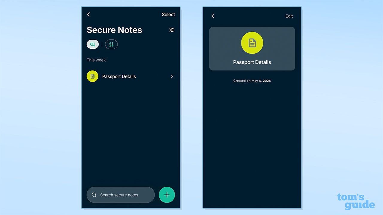 Screenshot of ExpressKeys mobile secure notes