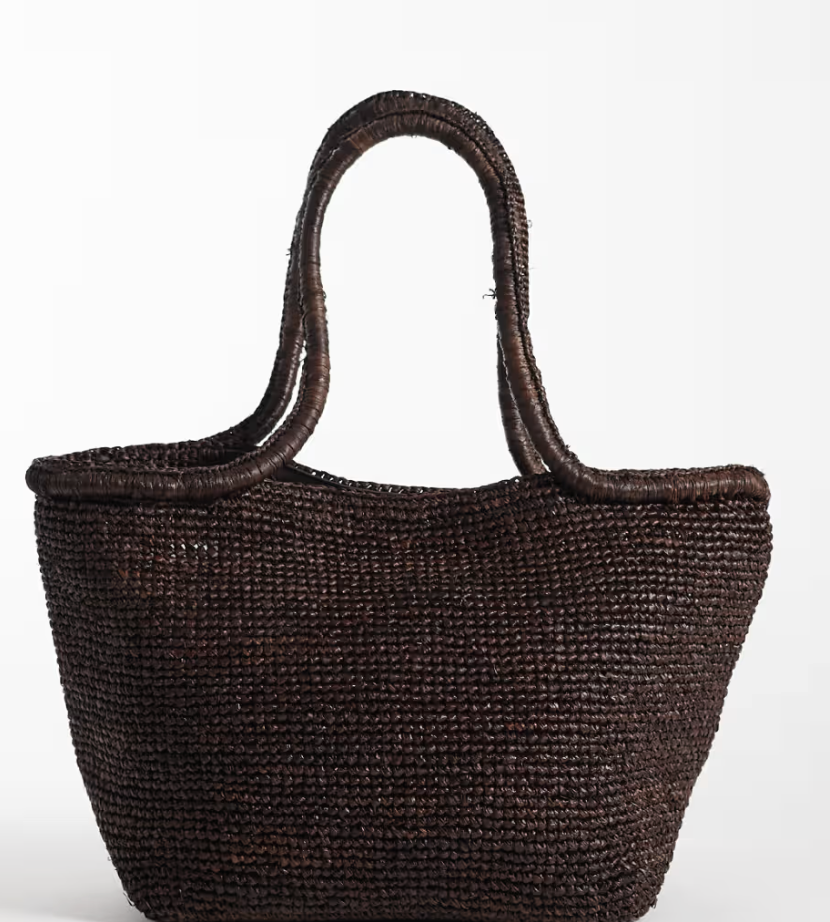 Arket, Pure Raffia Straw Medium Tote in Dark Brown