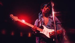 Jimi Hendrix performs at Madison Square Garden in New York City on May 18, 1969