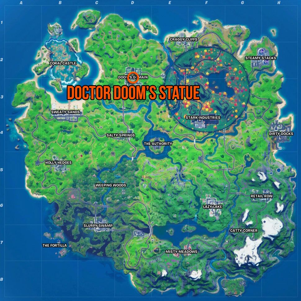 Fortnite Doctor Doom's statue location Where to visit Doctor Doom's
