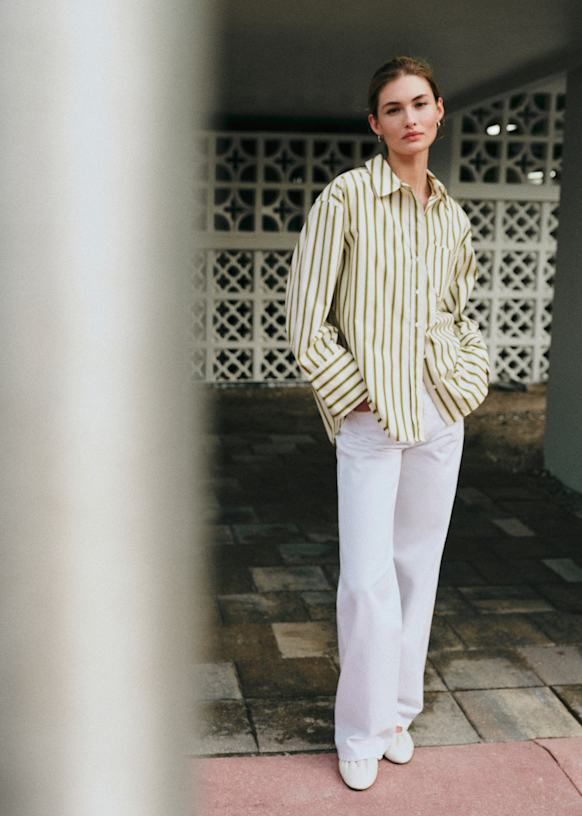 Bilma Shirt - Ecru Khaki Stripes - Cotton - Sézane