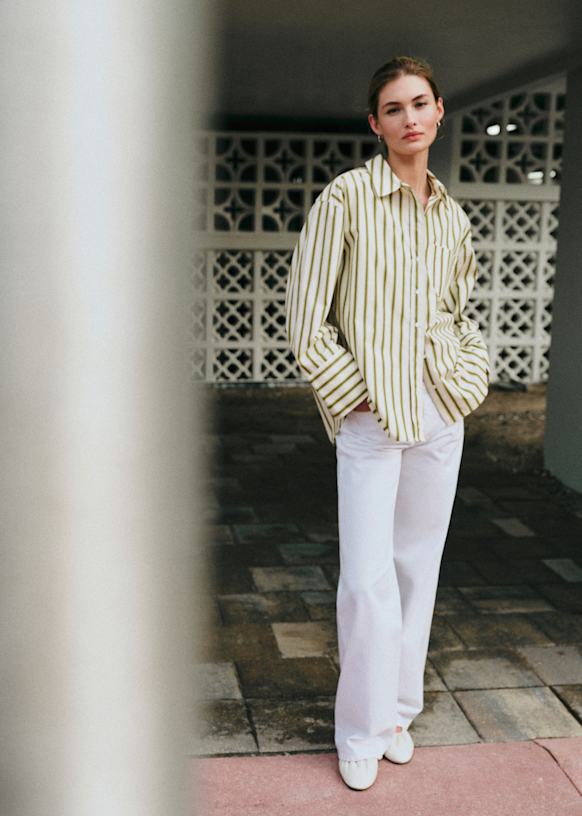 Bilma Shirt - Ecru Khaki Stripes - Cotton - S&amp;eacute;zane