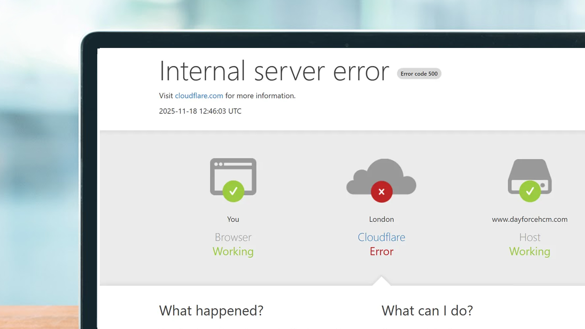 A laptop screening showing a Cloudflare error message