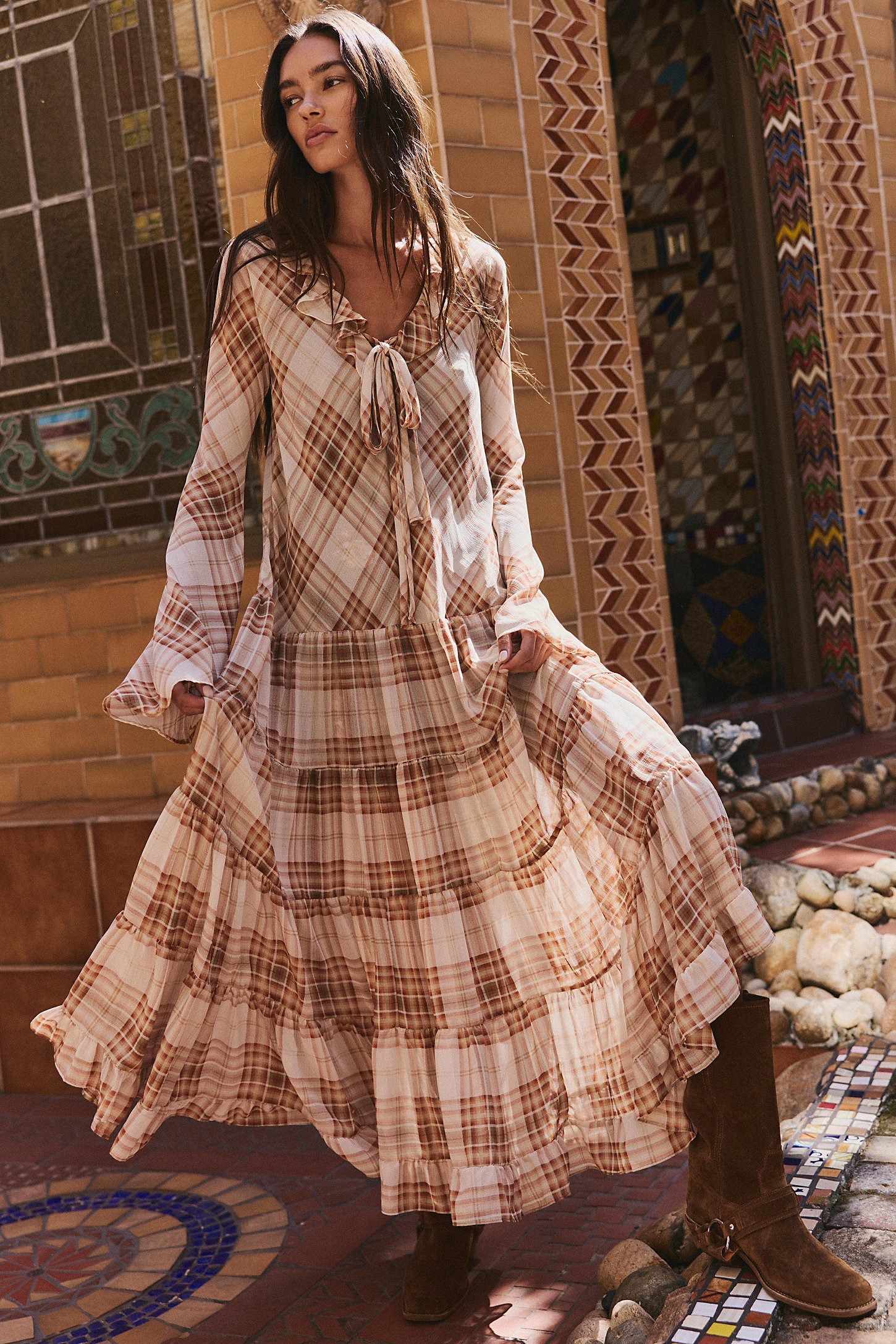 Free People, Plaid Petal Maxi Dress