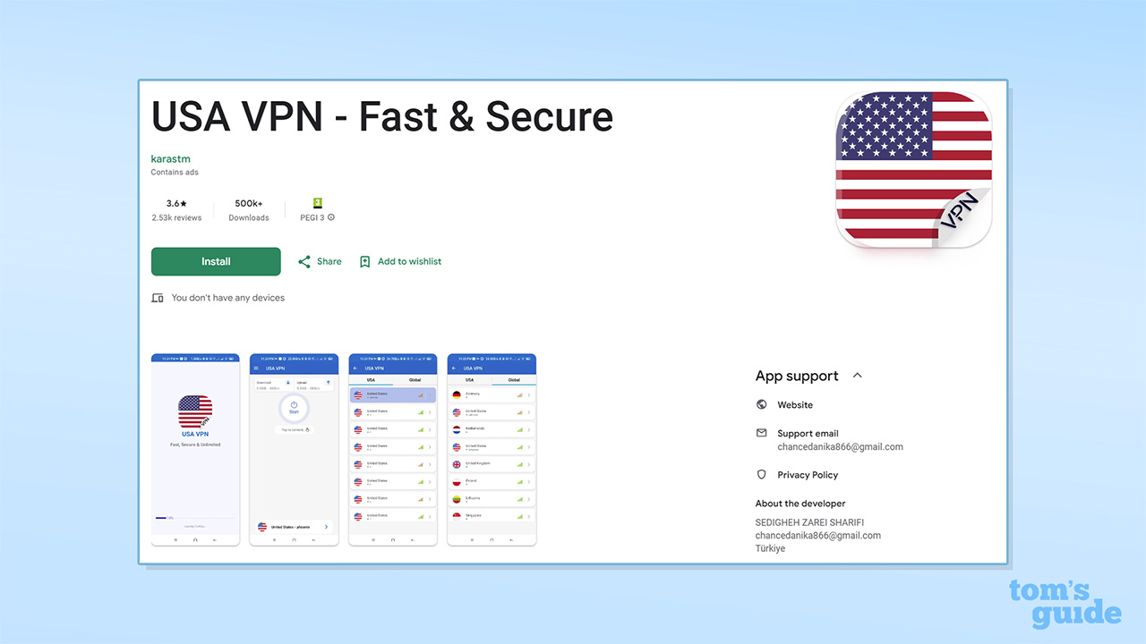 Screenshot of USA VPN - Fast &amp;amp; Secure on the Google Play Store
