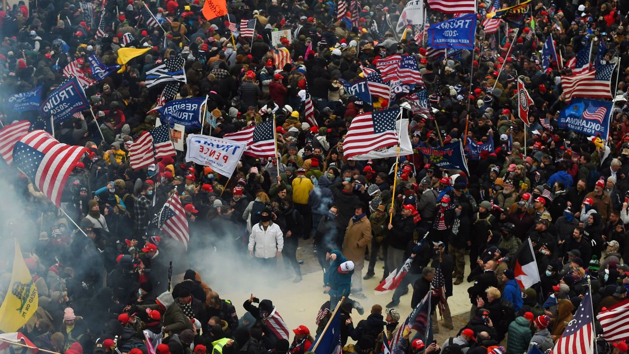 rump supporters clash with police and security forces as they storm the US Capitol.