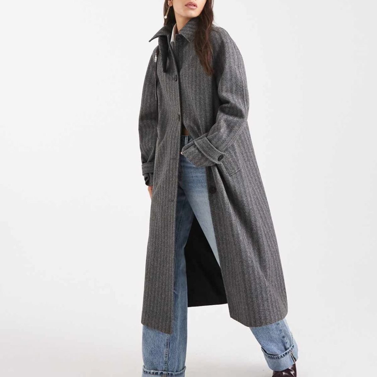asos grey stripe car coat
