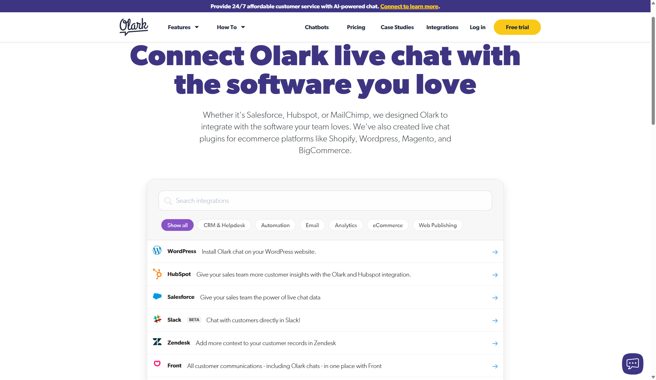 Olark integrations