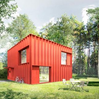 red wood panel house garden house exterior