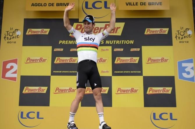 On the podium at last year's Tour after a win at Brive-la-Gaillarde