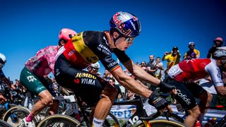 Belgian Wout Van Aert of Team Jumbo-Visma pictured in action during the 119th edition of the men elite race of the 'Paris-Roubaix' cycling event, 257,2 km from Paris to Roubaix, France