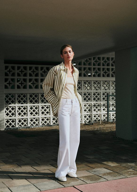 Bilma Shirt - Ecru Khaki Stripes - Cotton - Sézane