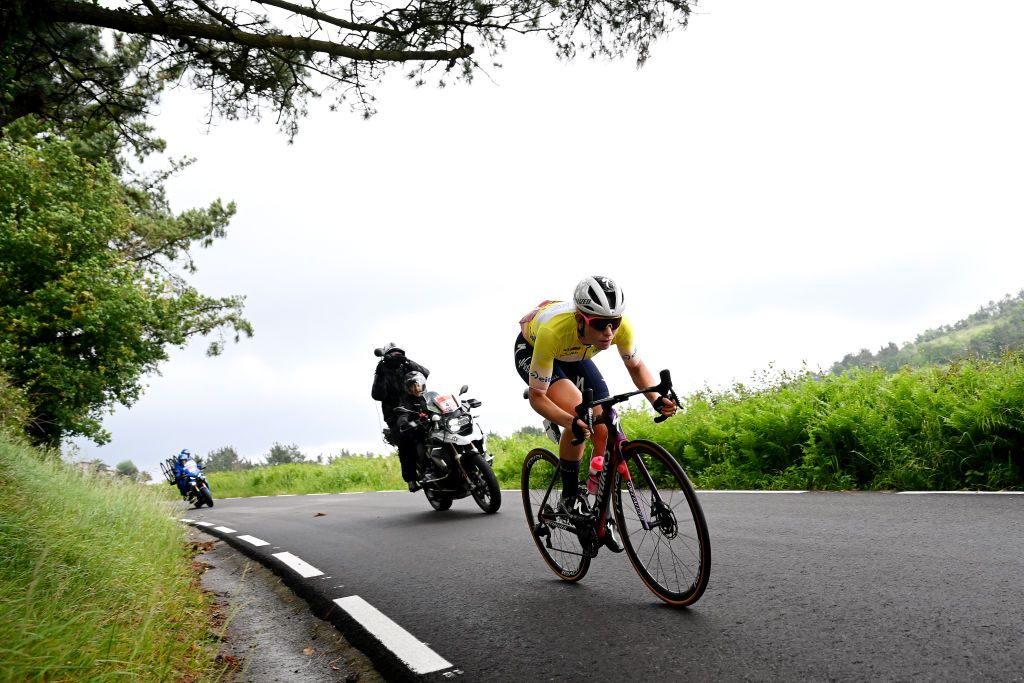 SAN SEBASTIAN SPAIN MAY 14 Demi Vollering of The Netherlands and Team SD Worx Yellow Leader Jersey competes in the breakaway during the 2nd Itzulia Women 2023 Stage 3 a 1148km stage from Donostia San Sebastian to Donostia San Sebastian UCIWWT on May 14 2023 in Donostia San Sebastian Spain Photo by Dario BelingheriGetty Images