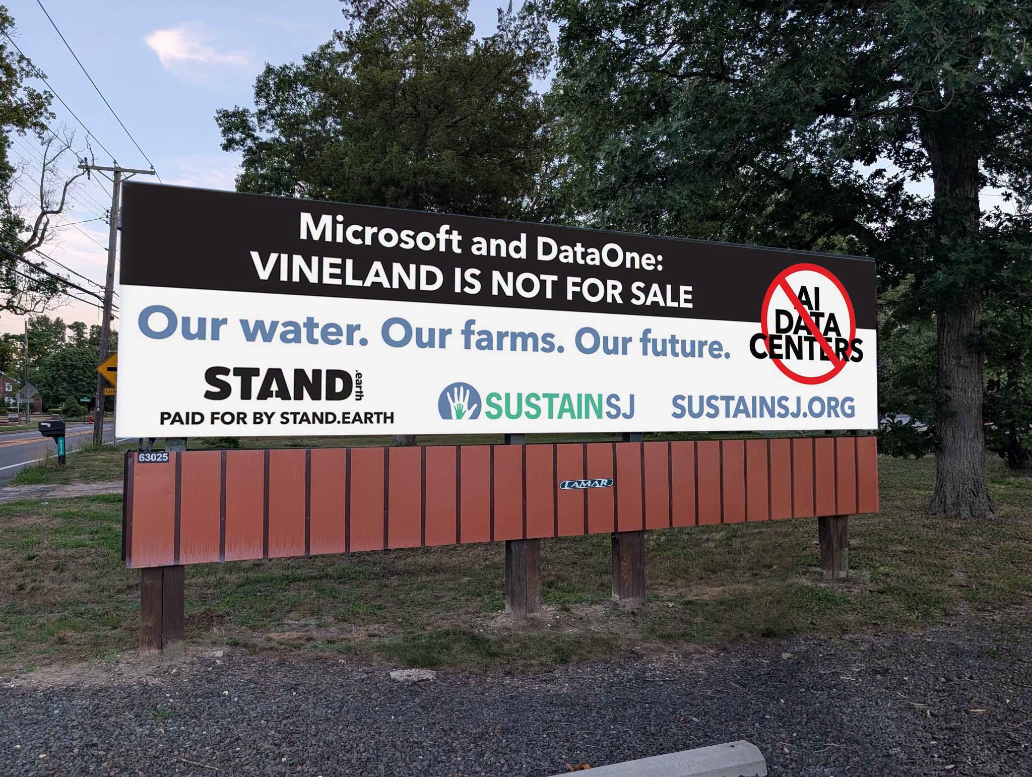 No AI Data Centers billboard in Vineland, New Jersey