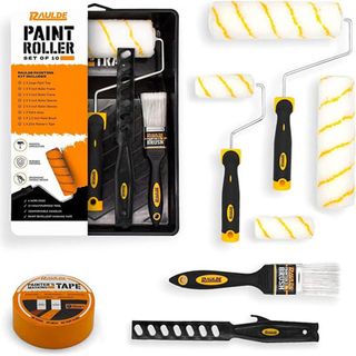 paint kit with paint roller, paint brushes and painter's tape