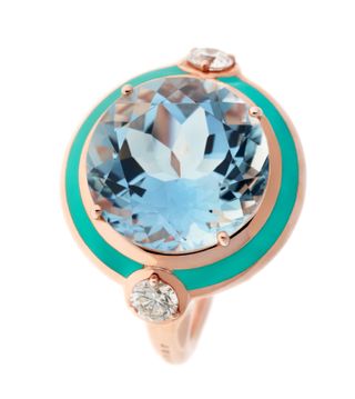 Aquamrine ring surrounded by a teal circle