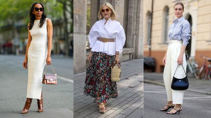Composite image of 3 street style outfits demonstrating what to wear to Wimbledon