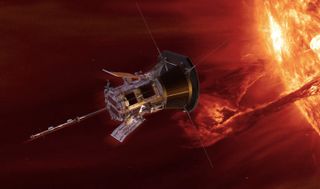 An artist's depiction of the Parker Solar Probe at work around the sun.